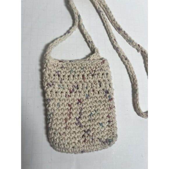 Oatmeal Crochet Woven Shoulder Crossbody Bag Phone Purse Mini Boho Granola Girl - Picture 1 of 5